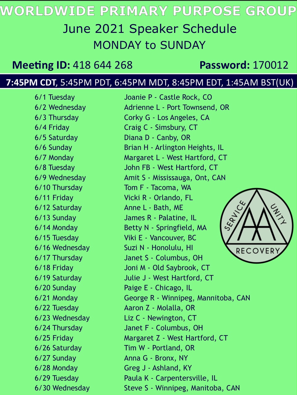 June 2021 Zoom Speaker Meetings Alcoholics Anonymous District 04